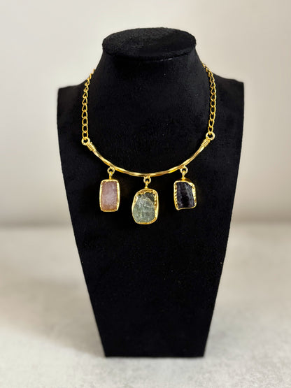 Boho Triple Stone Necklace | 18K Gold Plated Statement Necklace