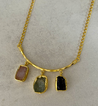 Boho Triple Stone Necklace | 18K Gold Plated Statement Necklace