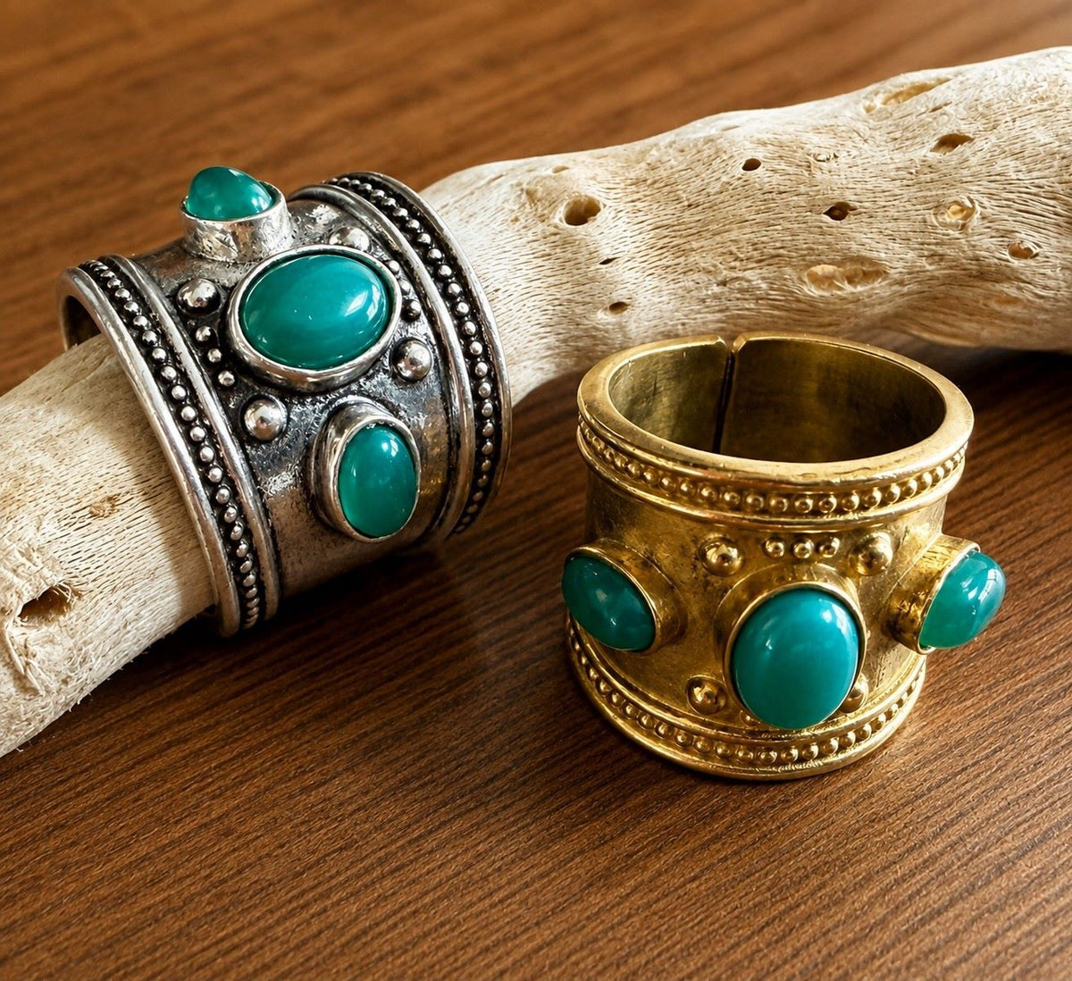 Byzantine Gemstone Statement Ring — Temple Relic in gold and silver finishes with green onyx