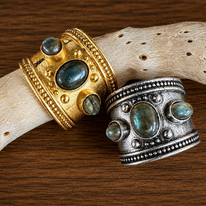 Byzantine Gemstone Statement Ring — Temple Relic in gold and silver finishes with labradorite by Boho Mantra