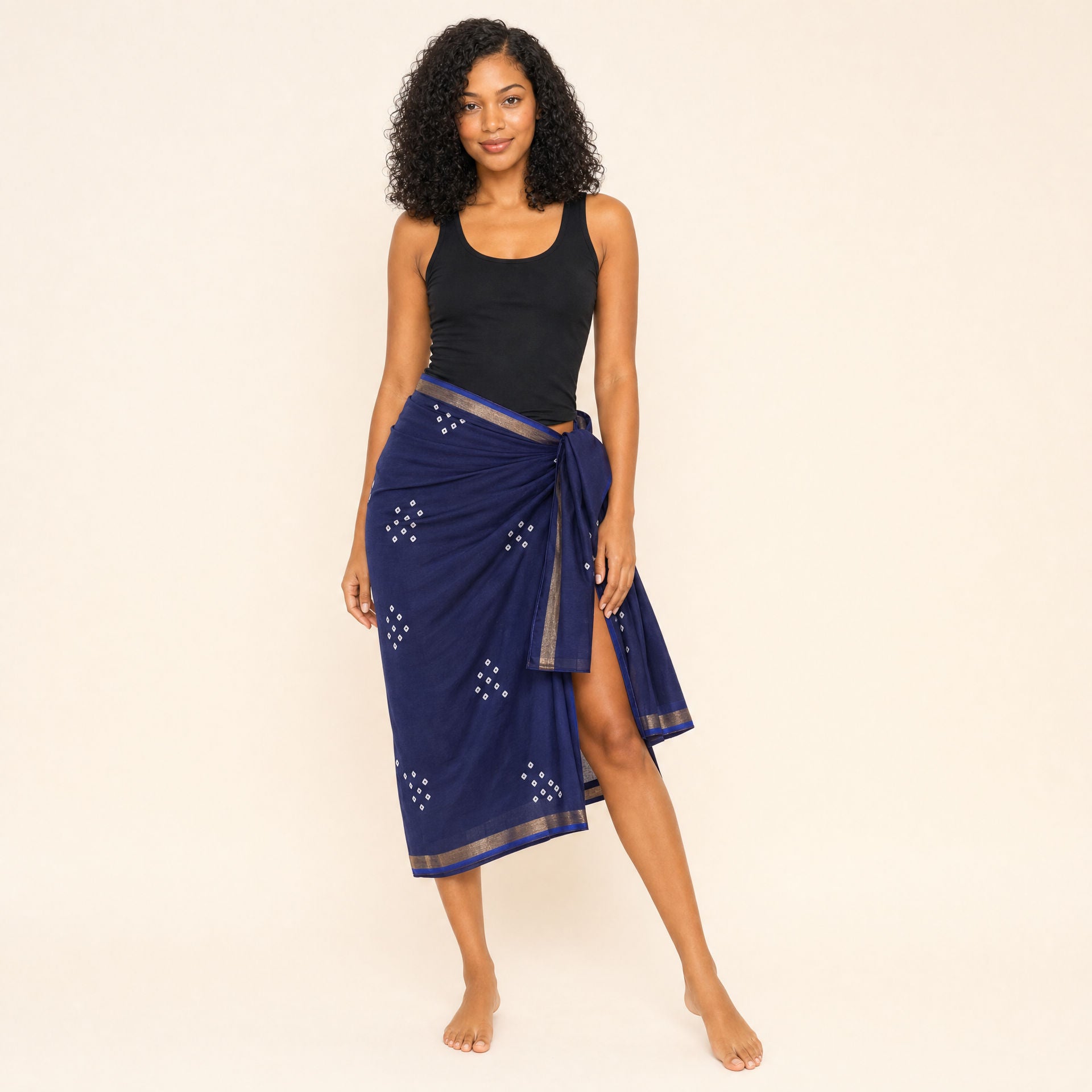 Bandhani Cotton-Silk Sarong — Indigo Tide – cotton-silk sarong by Boho Mantra