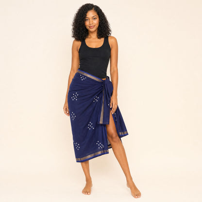 Bandhani Cotton-Silk Sarong — Indigo Tide – cotton-silk sarong by Boho Mantra