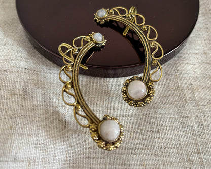 Boho Crescent Ear Cuff with Labradorite/Moonstone - Gold & Silver Ear Wrap