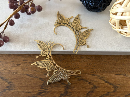 Boho Butterfly Filigree Ear Cuff - No Piercing Wrap Earring in Gold and Silver.