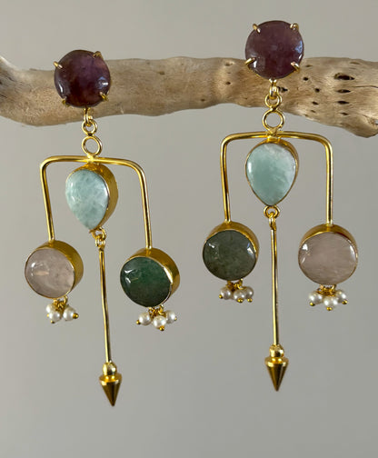 Mystic Rounds: Aros con piedras preciosas hechos a mano - Pendientes de piedra natural.