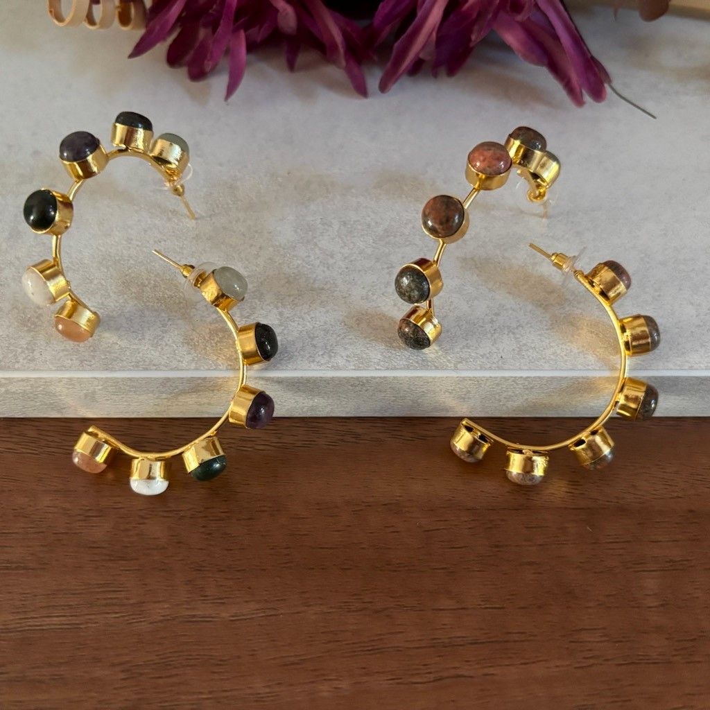 Natural Stone Gold Hoop Earrings — Painted Desert in both stone options, 18k gold-plated brass by Boho Mantra