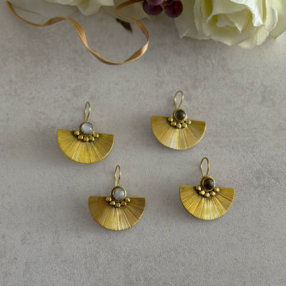 Gold-Plated Sunray Fan Earrings — Solstice in both stone options, 18k gold-plated brass by Boho Mantra