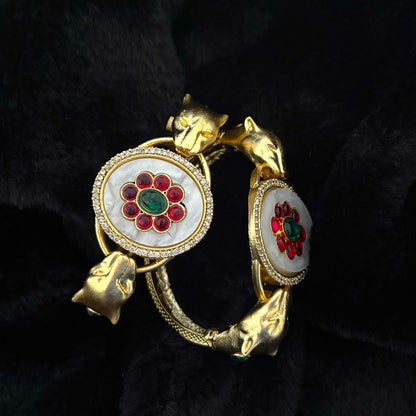 Twin Panther Brass Kada Bangle — Sherni shown as a pair, gold-polished brass by Boho Mantra