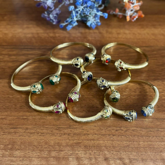 Adjustable Brass Cuff Bangle — Temple Twilight in all 7 colour options, solid brass with faceted glass by Boho Mantra