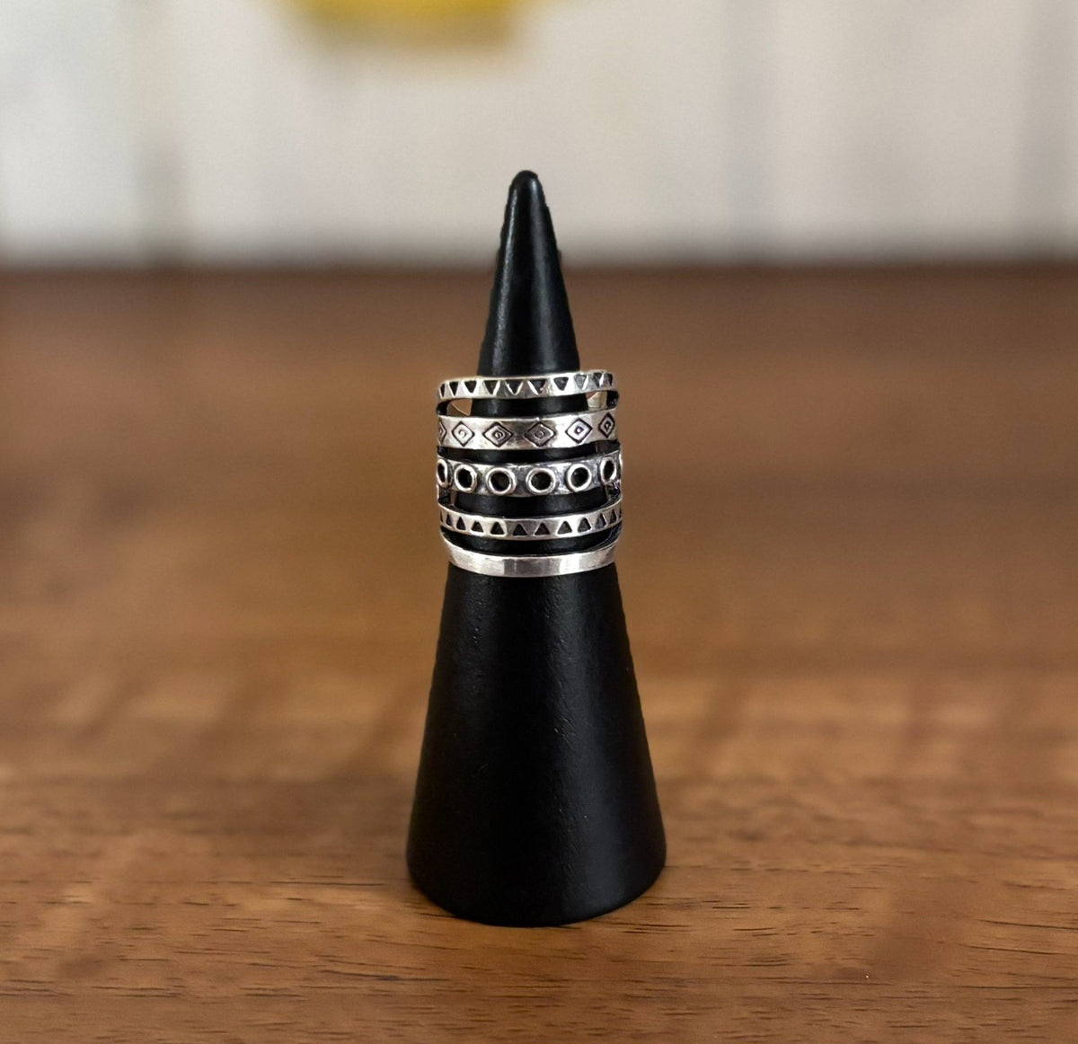 Tribal Stacked Cage Ring in Silver - silver-plated brass adjustable ring by Boho Mantra