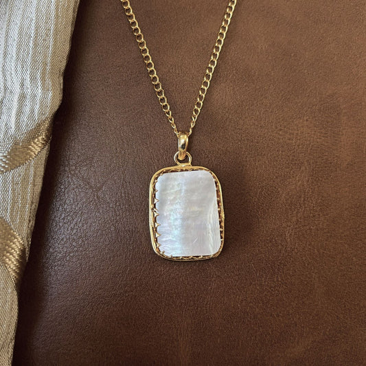 Gold-Plated Mother of Pearl Pendant Necklace — Tidal Glow - iridescent shell pendant by Boho Mantra
