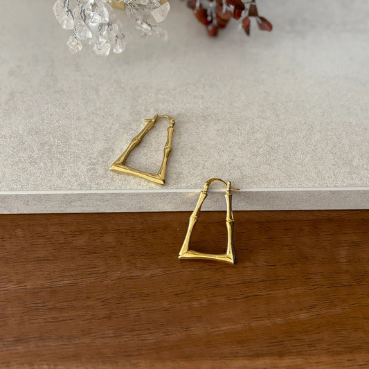 Polished Brass Bamboo Hoop Earrings — Golden Grove - solid brass earrings by Boho Mantra