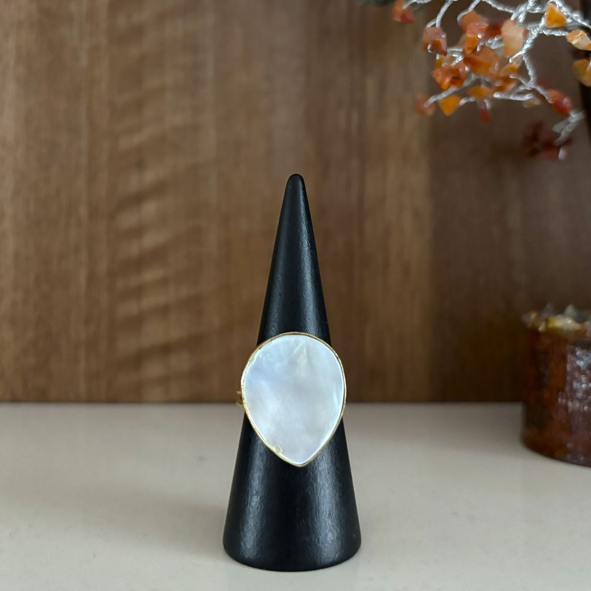 Mother of Pearl Teardrop Ring — Moonlit Shore - mother of pearl and 18k gold-plated brass ring by Boho Mantra