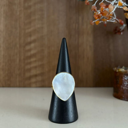 Mother of Pearl Teardrop Ring — Moonlit Shore - mother of pearl and 18k gold-plated brass ring by Boho Mantra