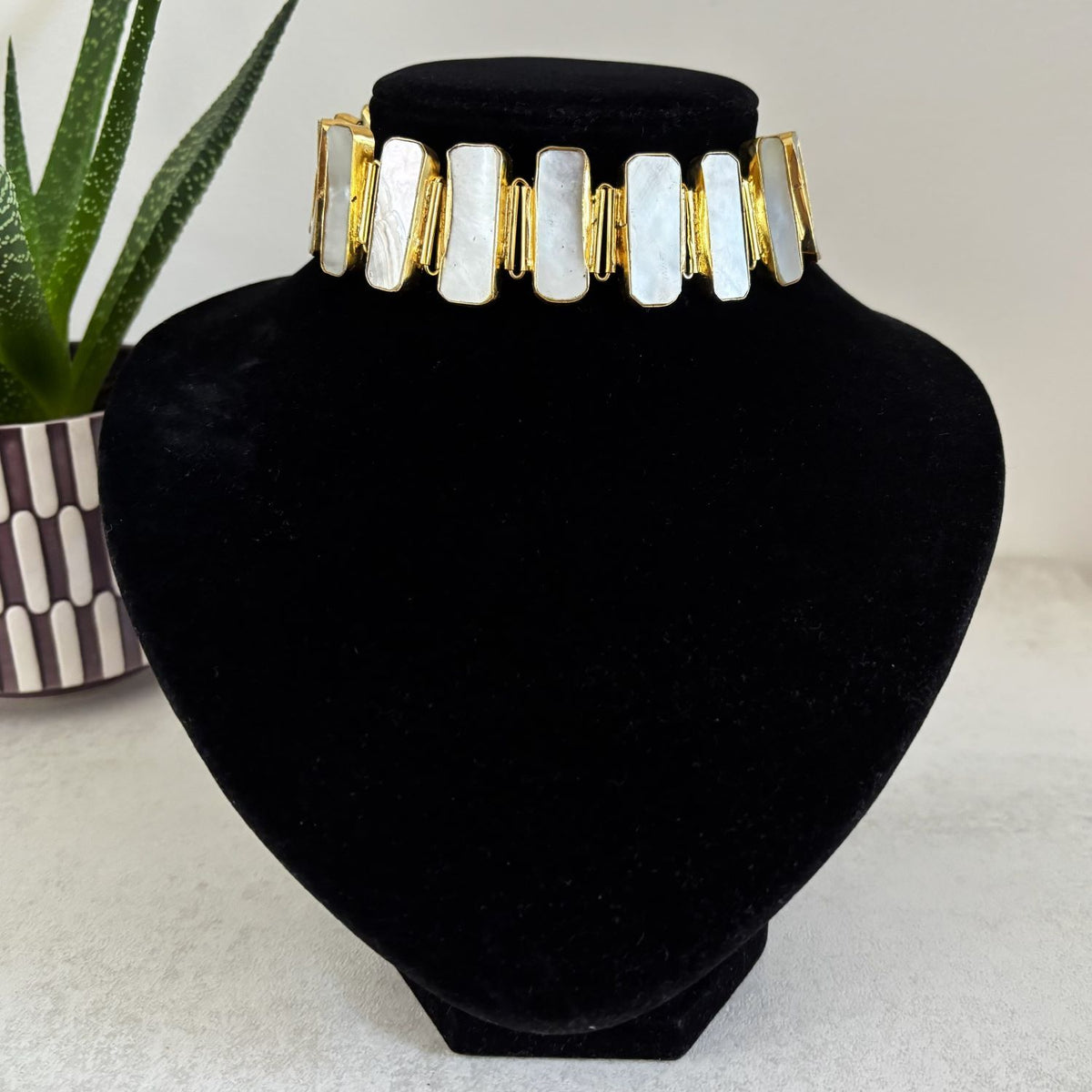 Mother of Pearl Gold-Plated Choker Necklace — Tidal Lustre, mother of pearl necklace by Boho Mantra