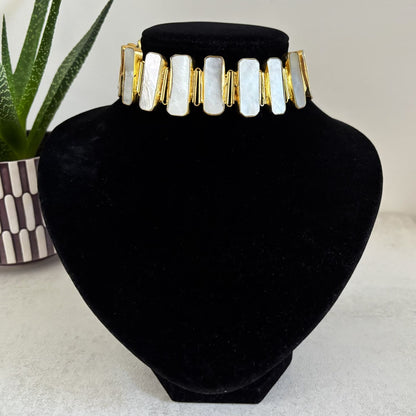 Mother of Pearl Gold-Plated Choker Necklace — Tidal Lustre, mother of pearl necklace by Boho Mantra