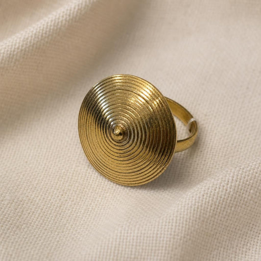 Brass Spiral Statement Ring Temple Vortex on linen by Boho Mantra