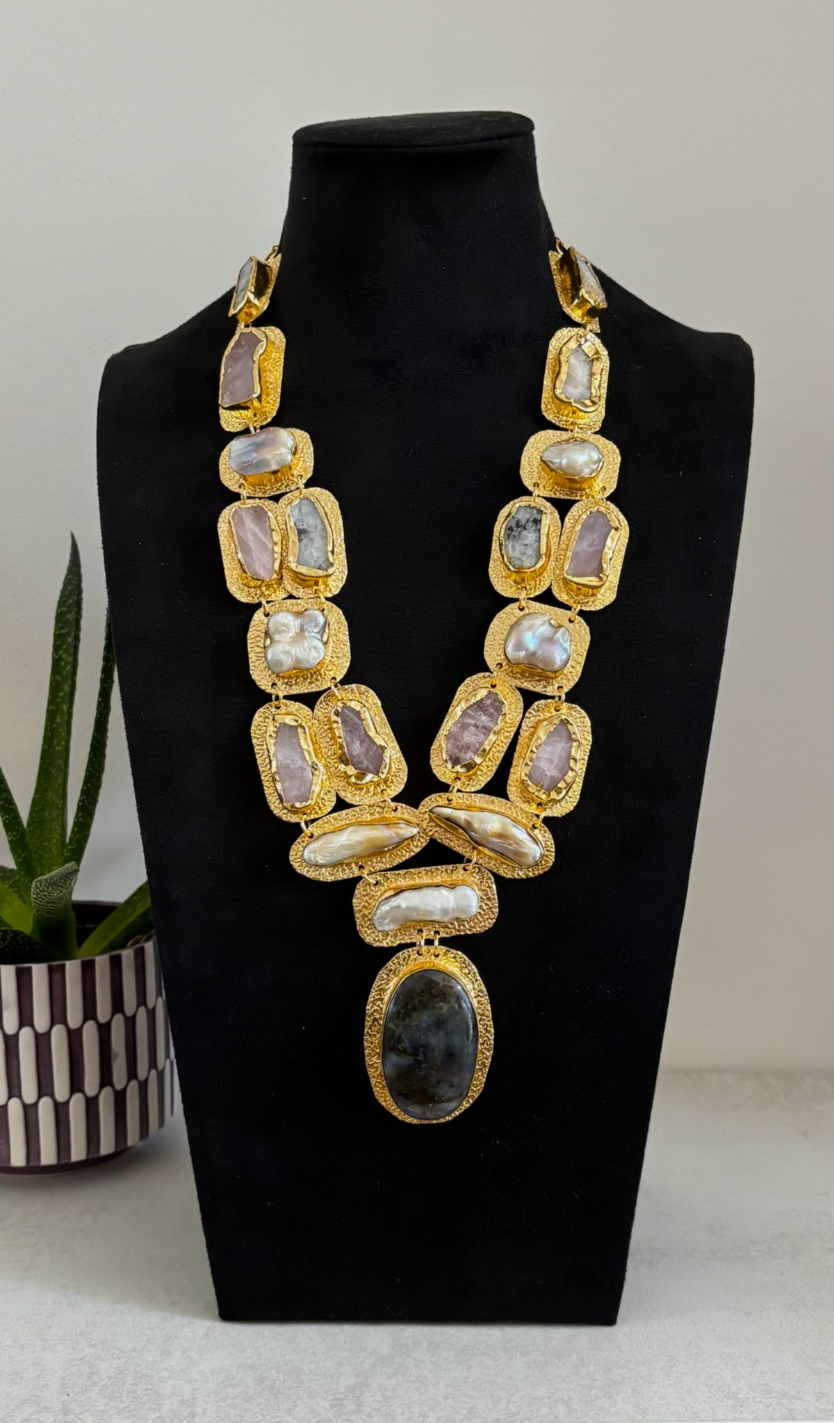 Boho Mantra Luxe Multi-Gemstone Statement Necklace – 18K Gold Plated