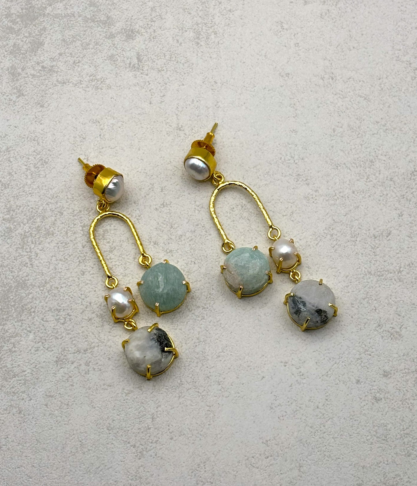 Golden harmony gemstone drop earrings in 18K gold plating