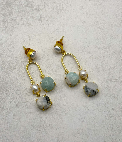 Golden harmony gemstone drop earrings in 18K gold plating