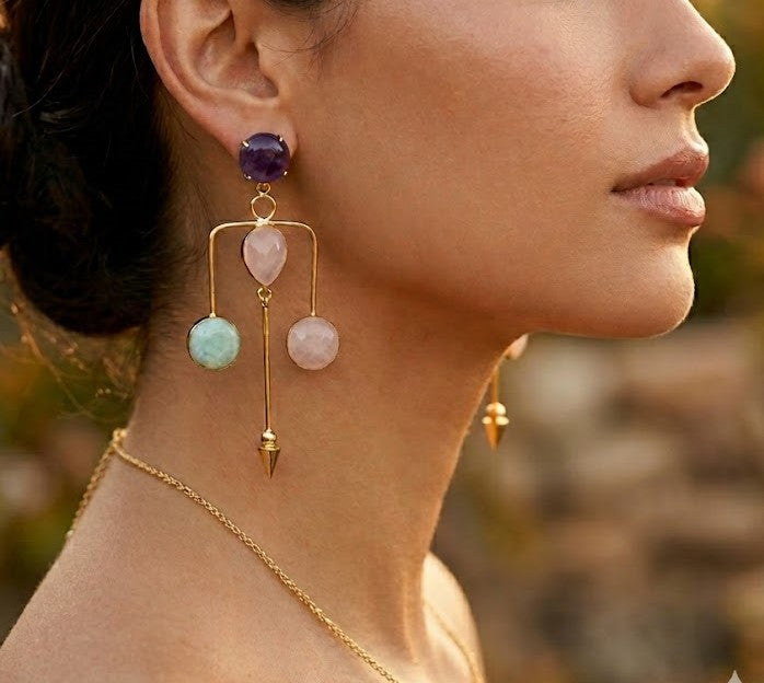 Mystic Rounds: Aros con piedras preciosas hechos a mano - Pendientes de piedra natural.