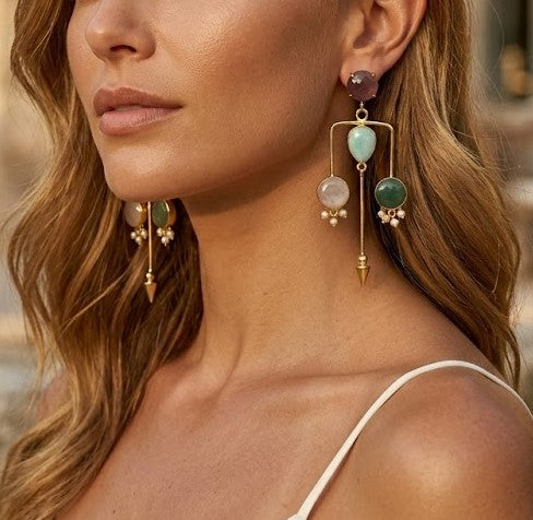 Mystic Rounds: Aros con piedras preciosas hechos a mano - Pendientes de piedra natural.