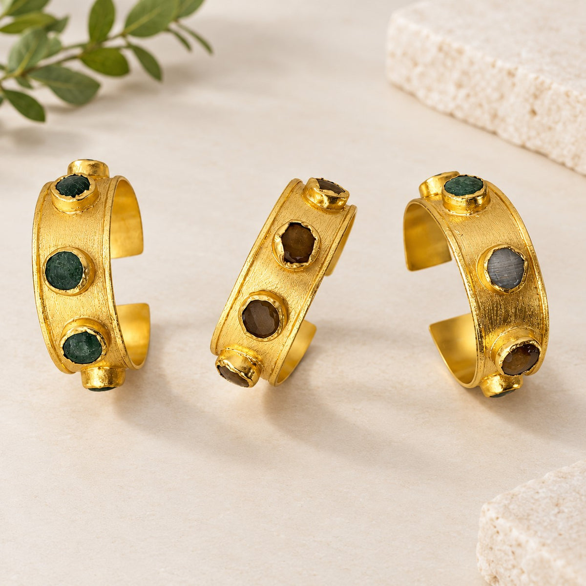 Natural Stone Gold-Plated Cuff Bangle — Canyon Ritual