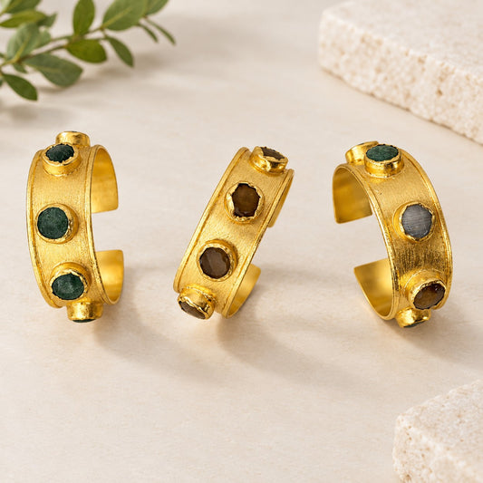 Natural Stone Gold-Plated Cuff Bangle — Canyon Ritual