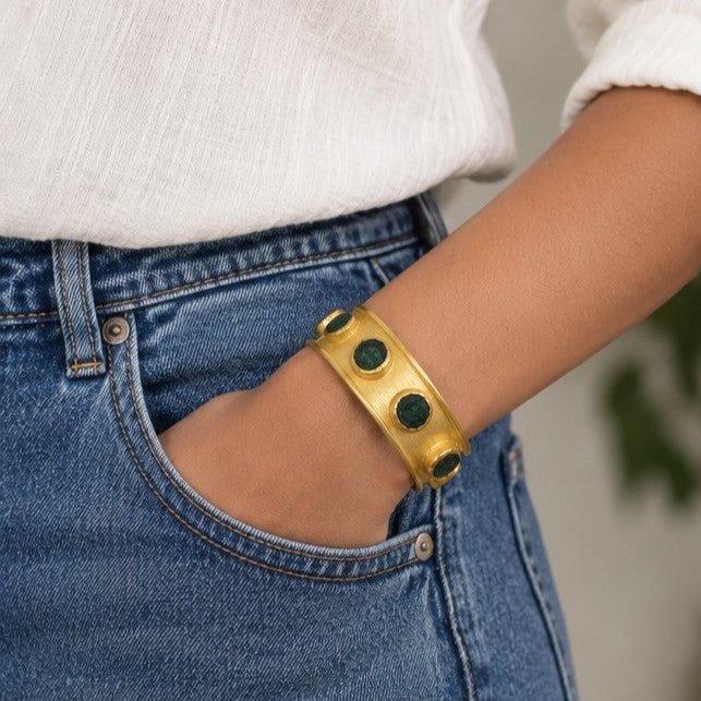 Natural Stone Gold-Plated Cuff Bangle — Canyon Ritual