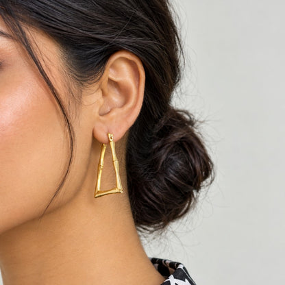 Polished Brass Bamboo Hoop Earrings — Golden Grove
