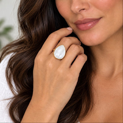 Mother of Pearl Teardrop Ring — Moonlit Shore