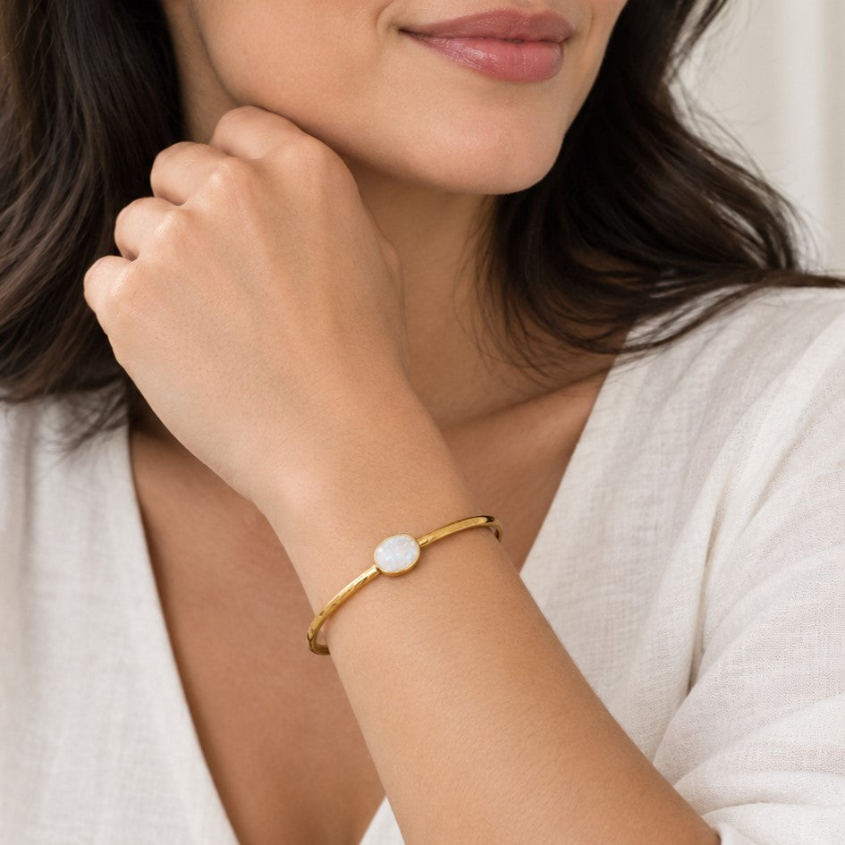 Dainty Natural Stone Cuff Bangle — First Light