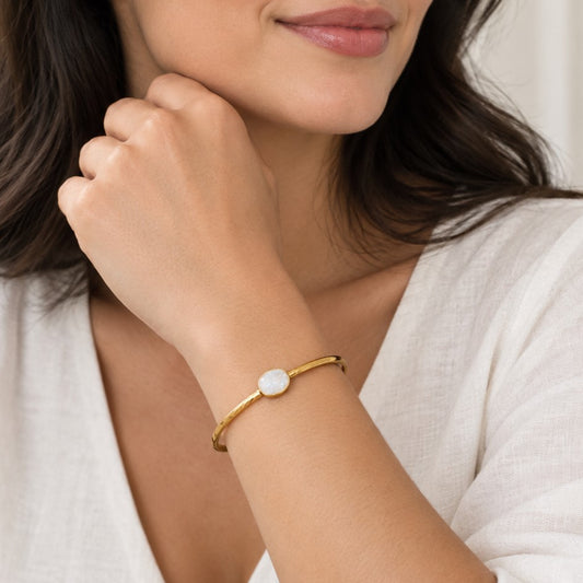 Dainty Natural Stone Cuff Bangle — First Light