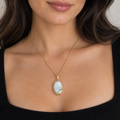 Gold-Plated Rainbow Moonstone Pendant Necklace — Moonlit Hush