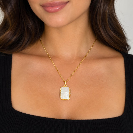 Gold-Plated Mother of Pearl Pendant Necklace — Tidal Glow