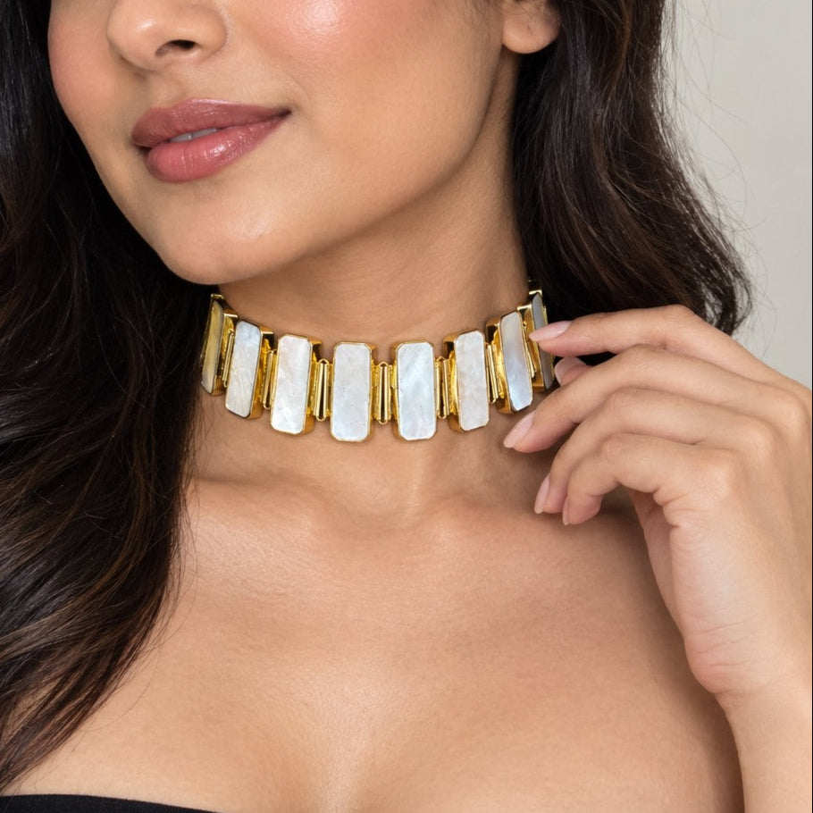 Mother of Pearl Gold-Plated Choker Necklace — Tidal Lustre