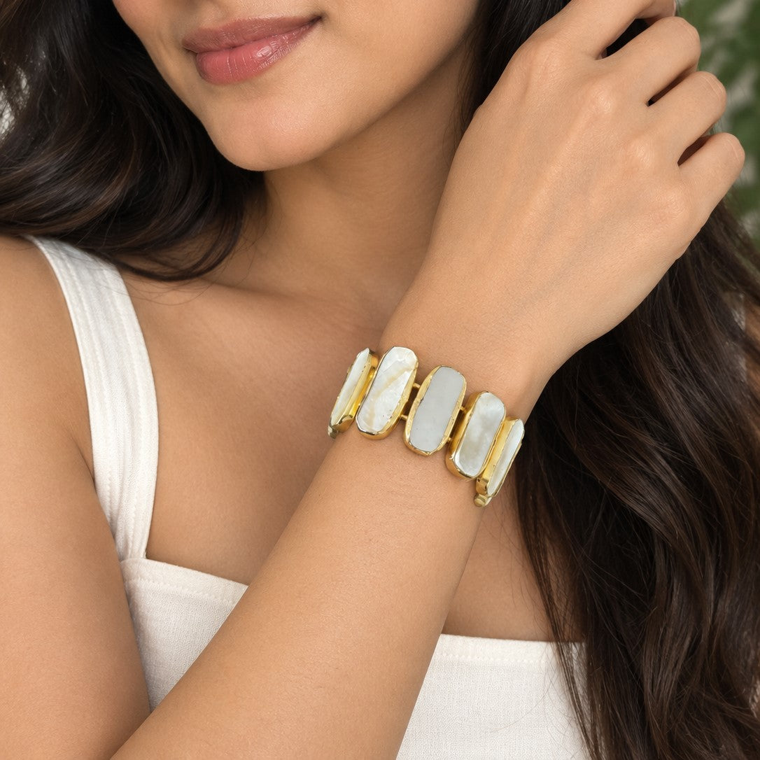 Mother of Pearl Gold-Plated Cuff Bangle — Moonshell