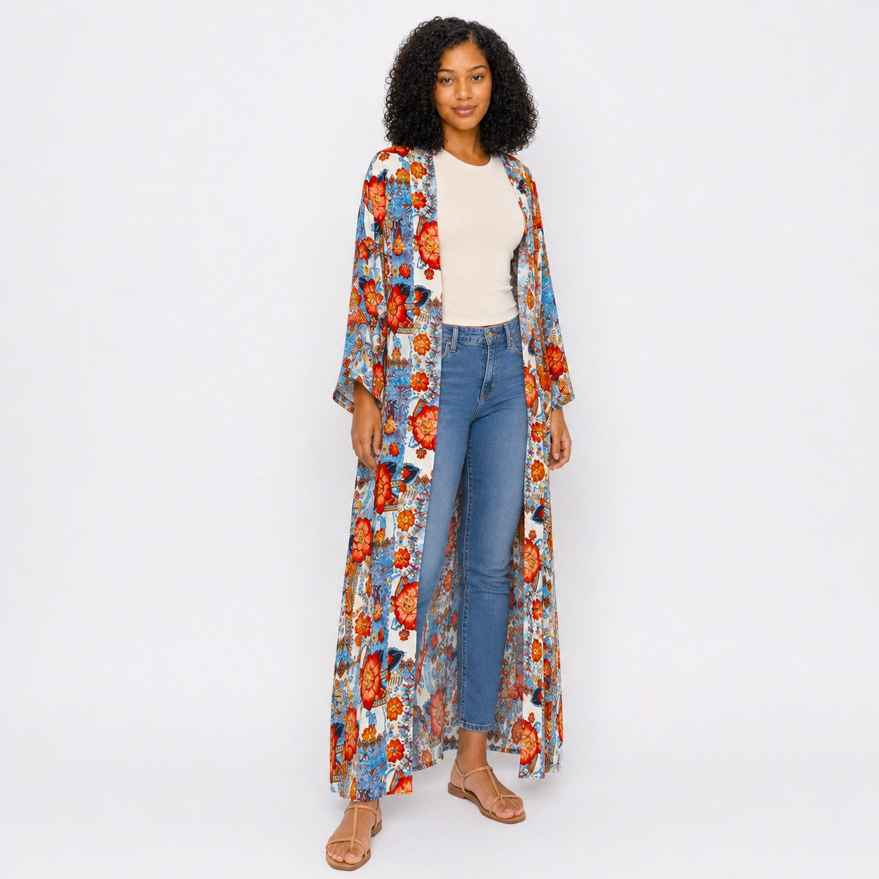 Floral Patchwork Viscose Kimono — Crimson Bazaar