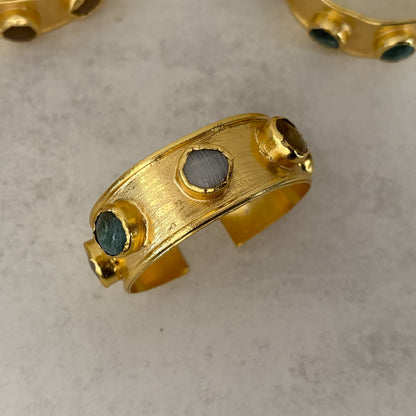 Natural Stone Gold-Plated Cuff Bangle — Canyon Ritual