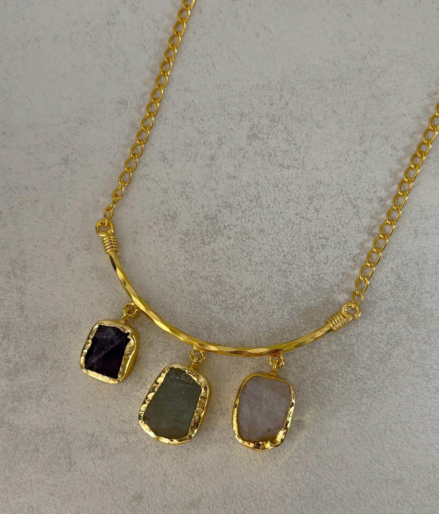 Boho Triple Stone Necklace | 18K Gold Plated Statement Necklace