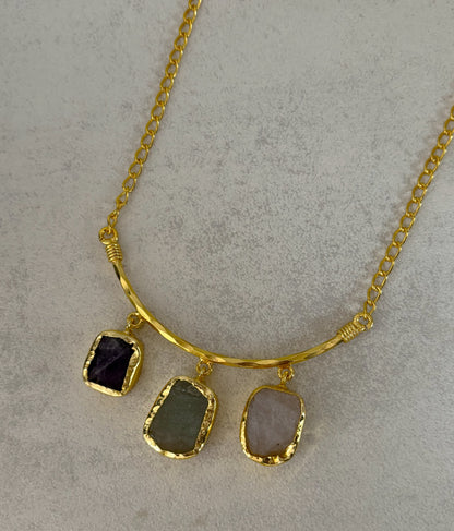 Boho Triple Stone Necklace | 18K Gold Plated Statement Necklace