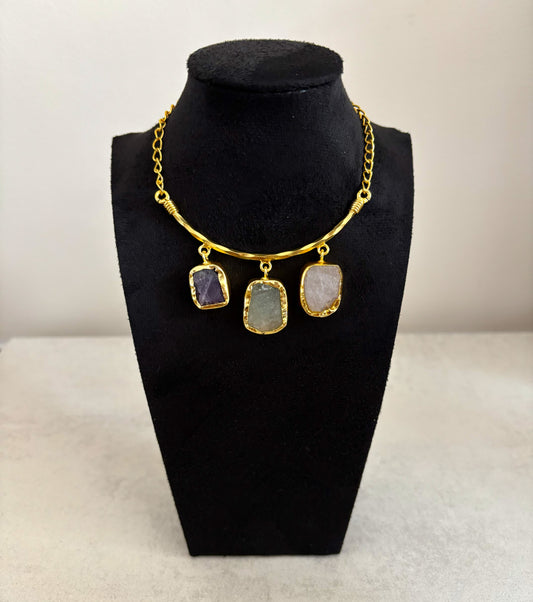 Boho Triple Stone Necklace | 18K Gold Plated Statement Necklace