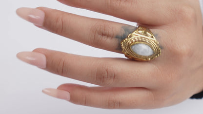 Large Moonstone Rings, Brass Rings, Large Boho Rings.