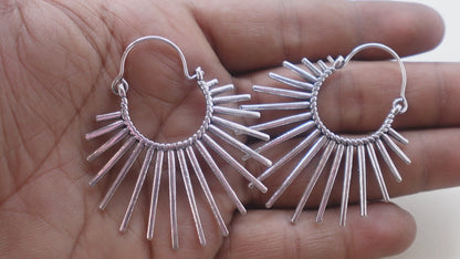 Boho style Brass Sunburst Hoop Earrings.