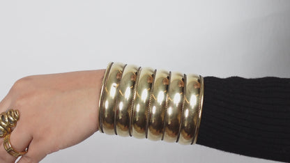 Bold Dome Brass Cuff – Vintage Wide Adjustable Statement Bangle.