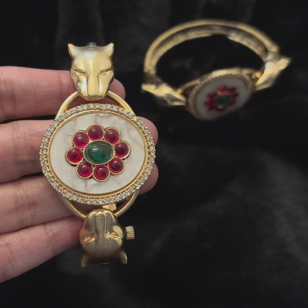 Twin Panther Brass Kada Bangle — Sherni, video of the kada on the wrist