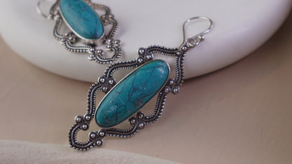 Mystic Oasis Drops - Vintage Silver Earrings with Turquoise & Labradorite Accents.