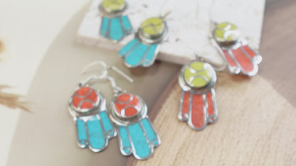 Boucles d'oreilles ethniques - Népal Tibet - Bijoux en pierre naturelle - Boucles d'oreilles en pierre argentée.