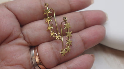Celestial Garden Brass Ear Climber - Starlit Path, Wildflower Trail, Golden Vine.