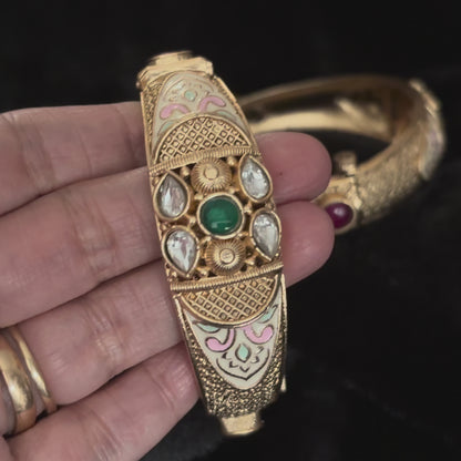 Kundan Meenakari Brass Kada Bangle — Rani Bagh